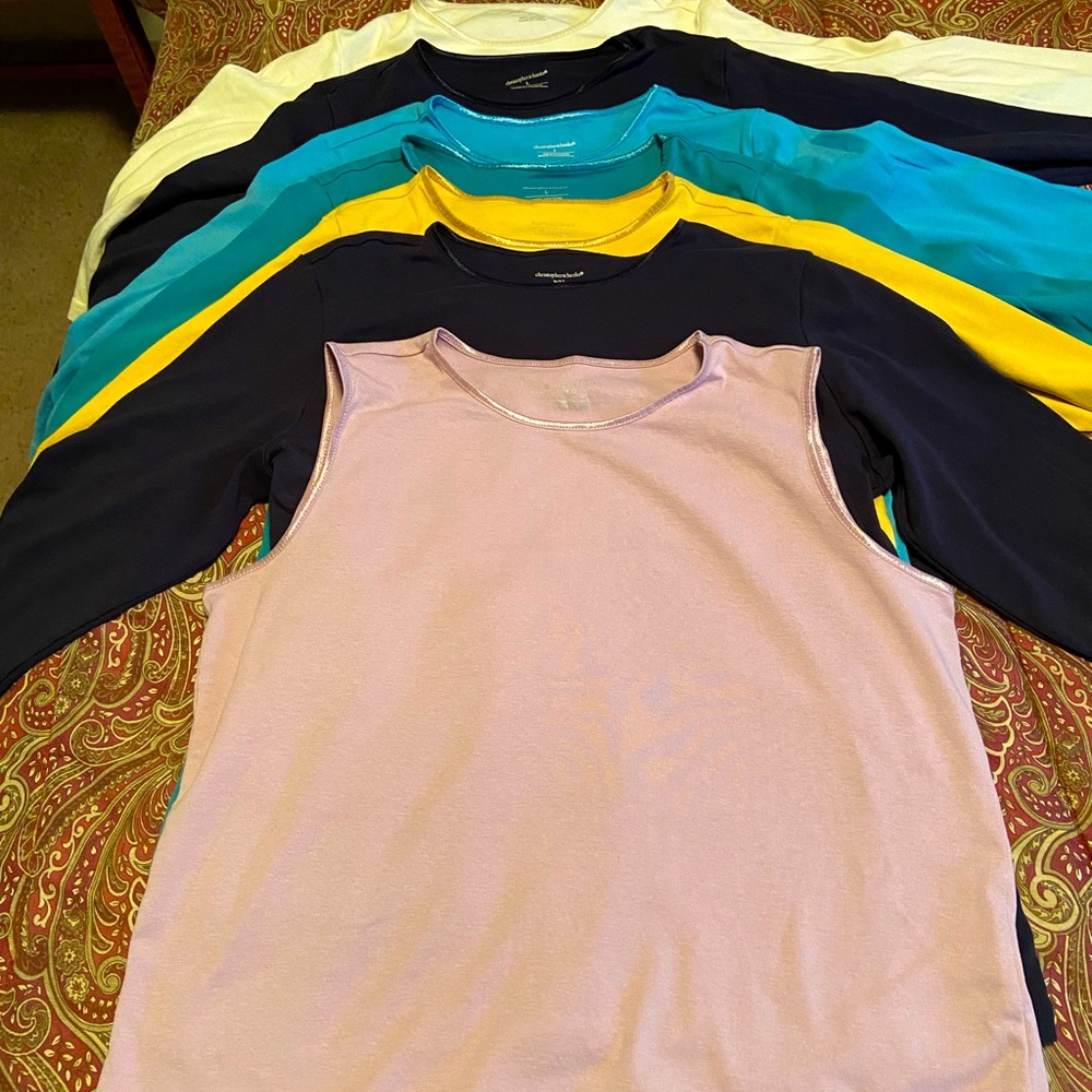 Christopher Banks satin top tees.  3/4 & 1 sleeveless